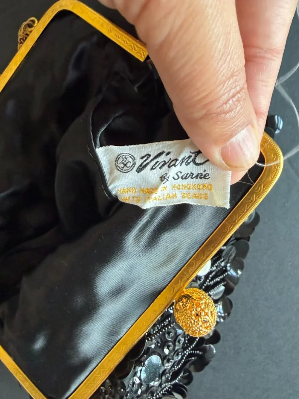Handmade Vintage Vivant by Sarnie Black Sequin & Beaded Evening Bag | Hong Kong